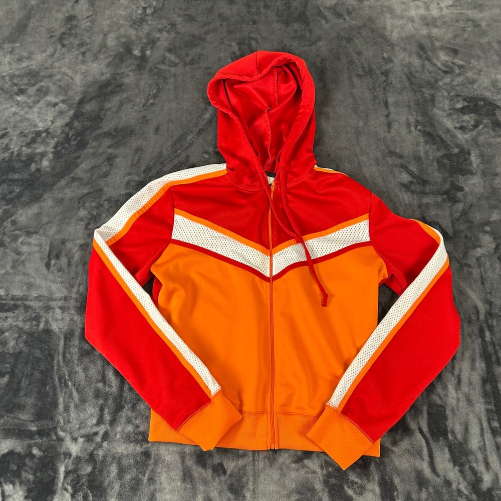 Big Flirt Track Jacket Hoodie Juniors Medium Red Orange Chevron Mesh Zip Up